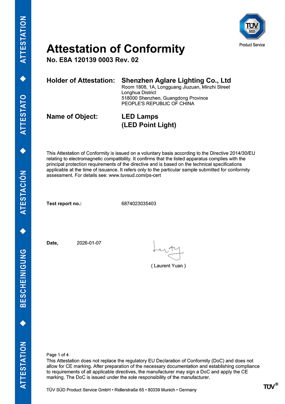 金狮贵宾会照明发光字装璜led灯泡通过TUV CE(EMC)认证